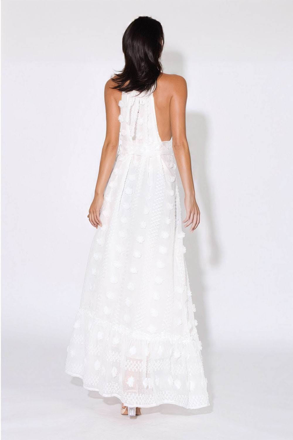 Halter Floral Maxi Dress - White