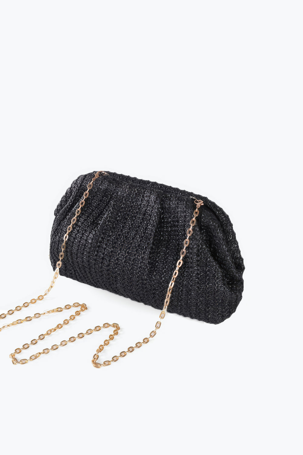 Woven Pleated Frame Shoulder Bag