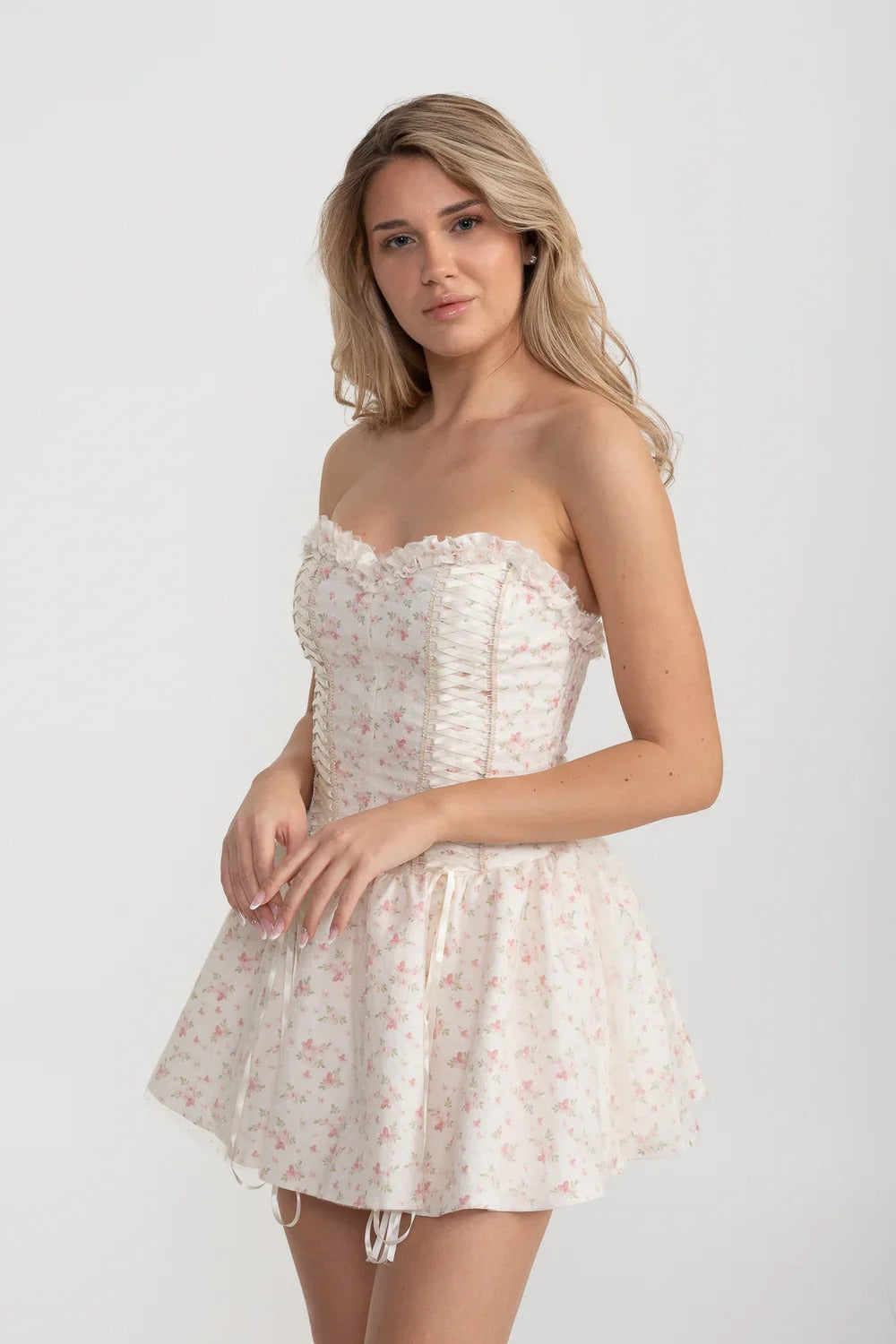 Floral Corset Mini Dress with Hidden Shorts - Pink