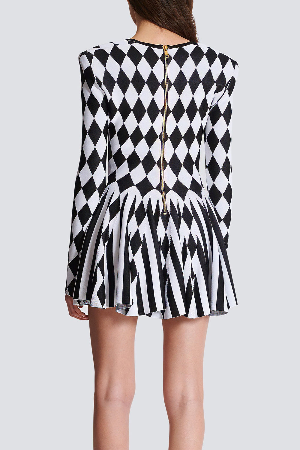Geometric-Patterned Mini Dress with Square Neckline