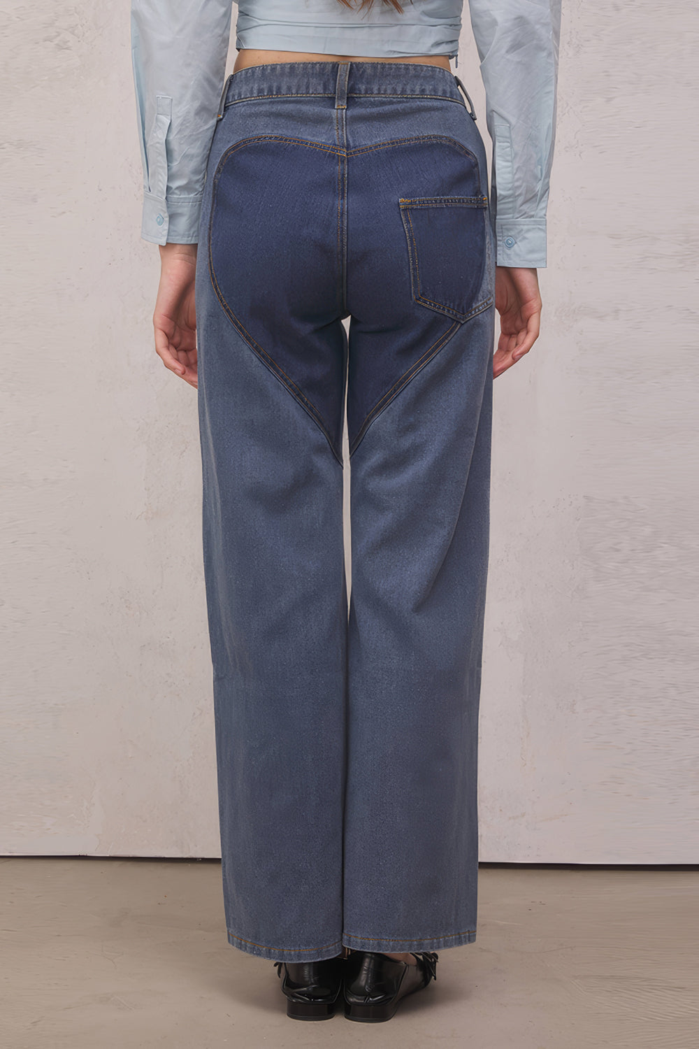 Cut-Out Woven Detail High-Waisted Jeans