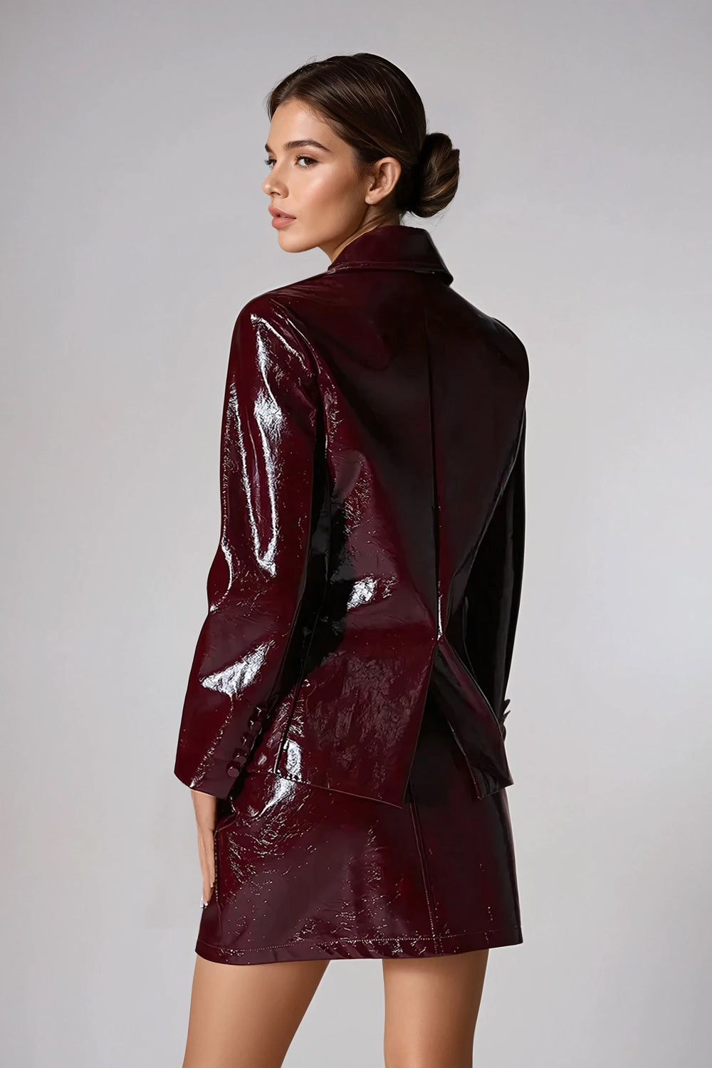 Two-Piece Set with Blazer and Mini Skirt - Maroon