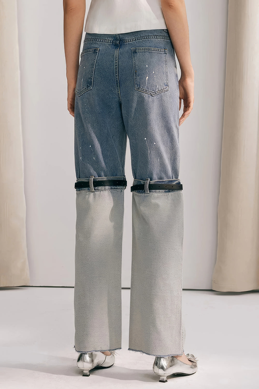 Layered Jeans with with Buckle Detail