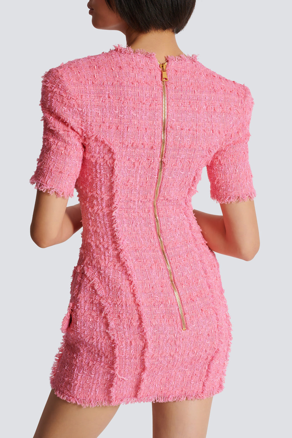 Textured Mini Dress with Gold Button Detailing