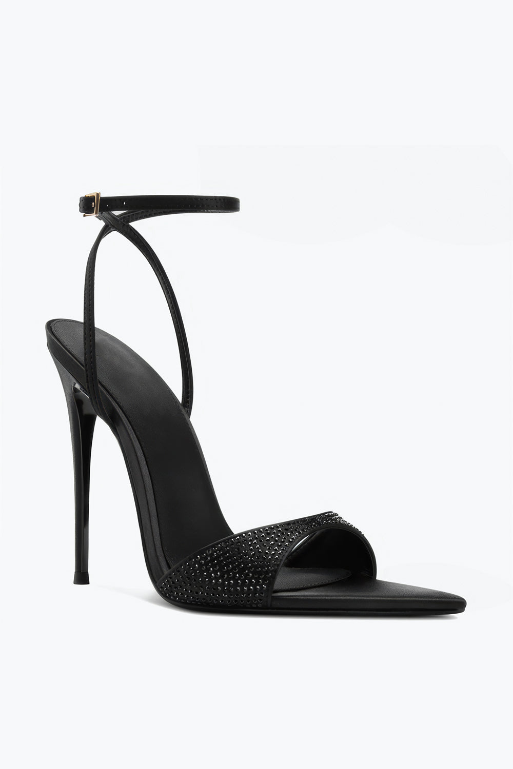 Slingback Heels with Ankle Strap and Studded Front - Black
