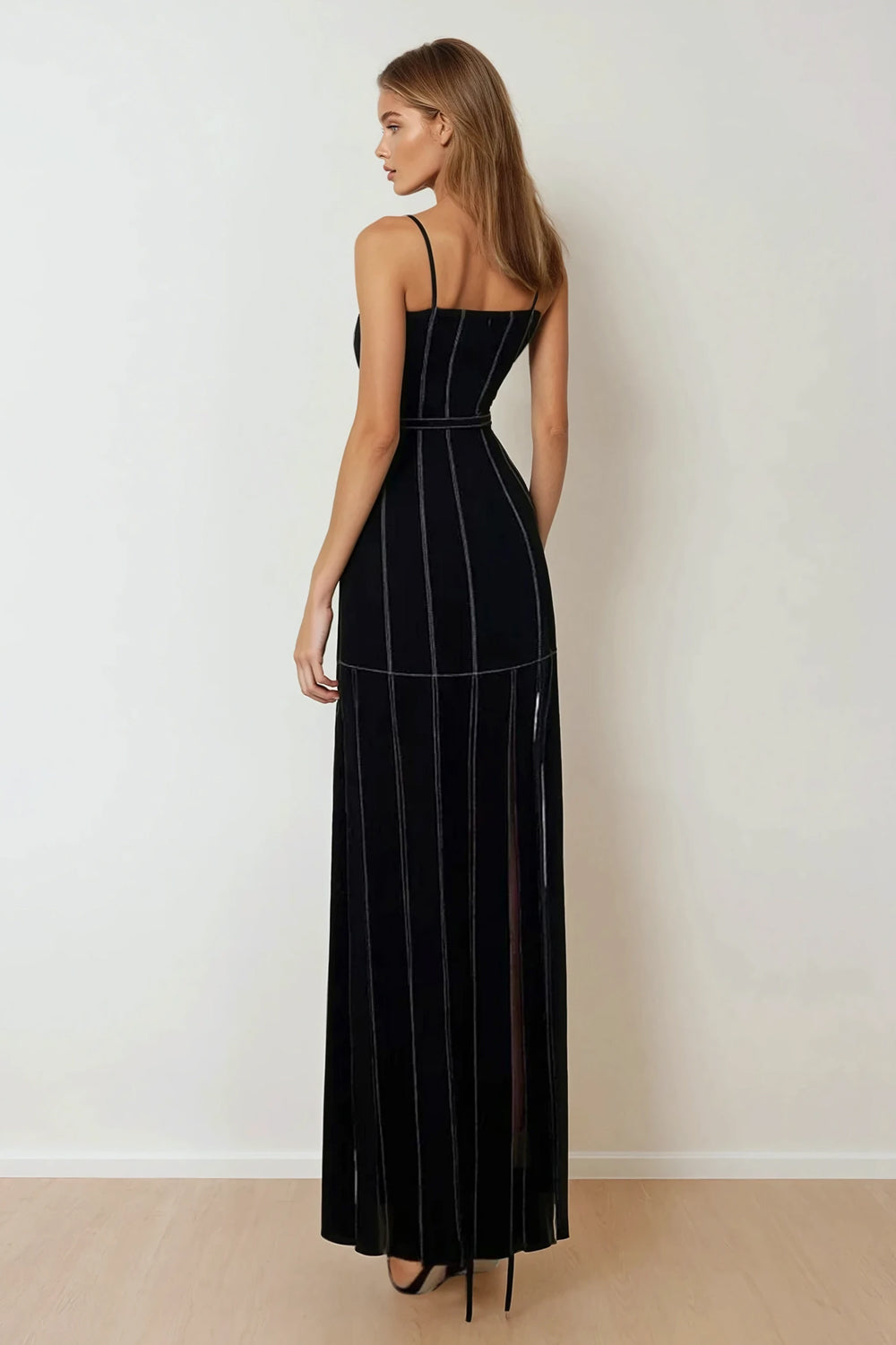 Maxi Dress with Panel Detailing - Black