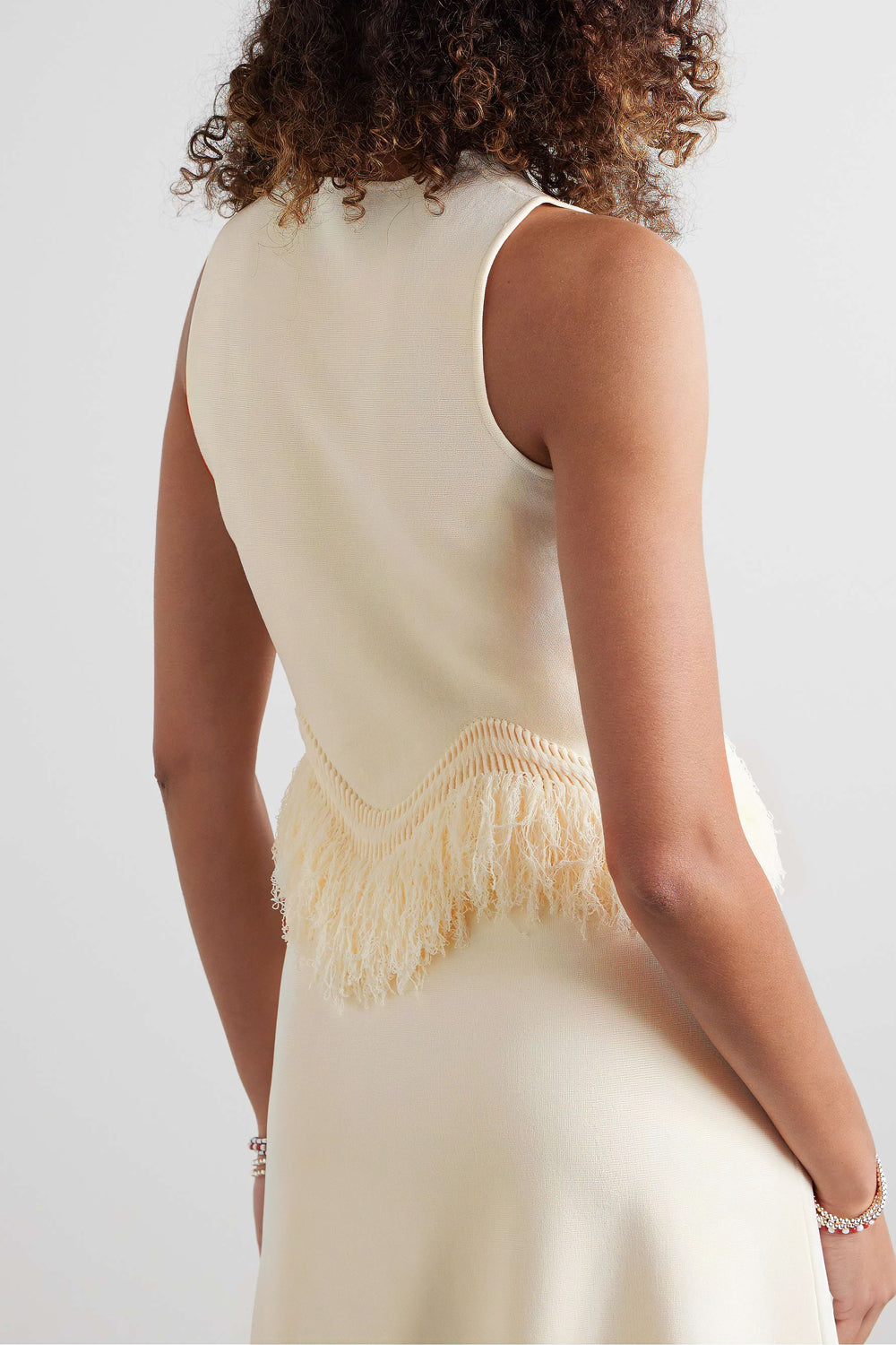Sleeveless Fringe-Trimmed Midi Dress