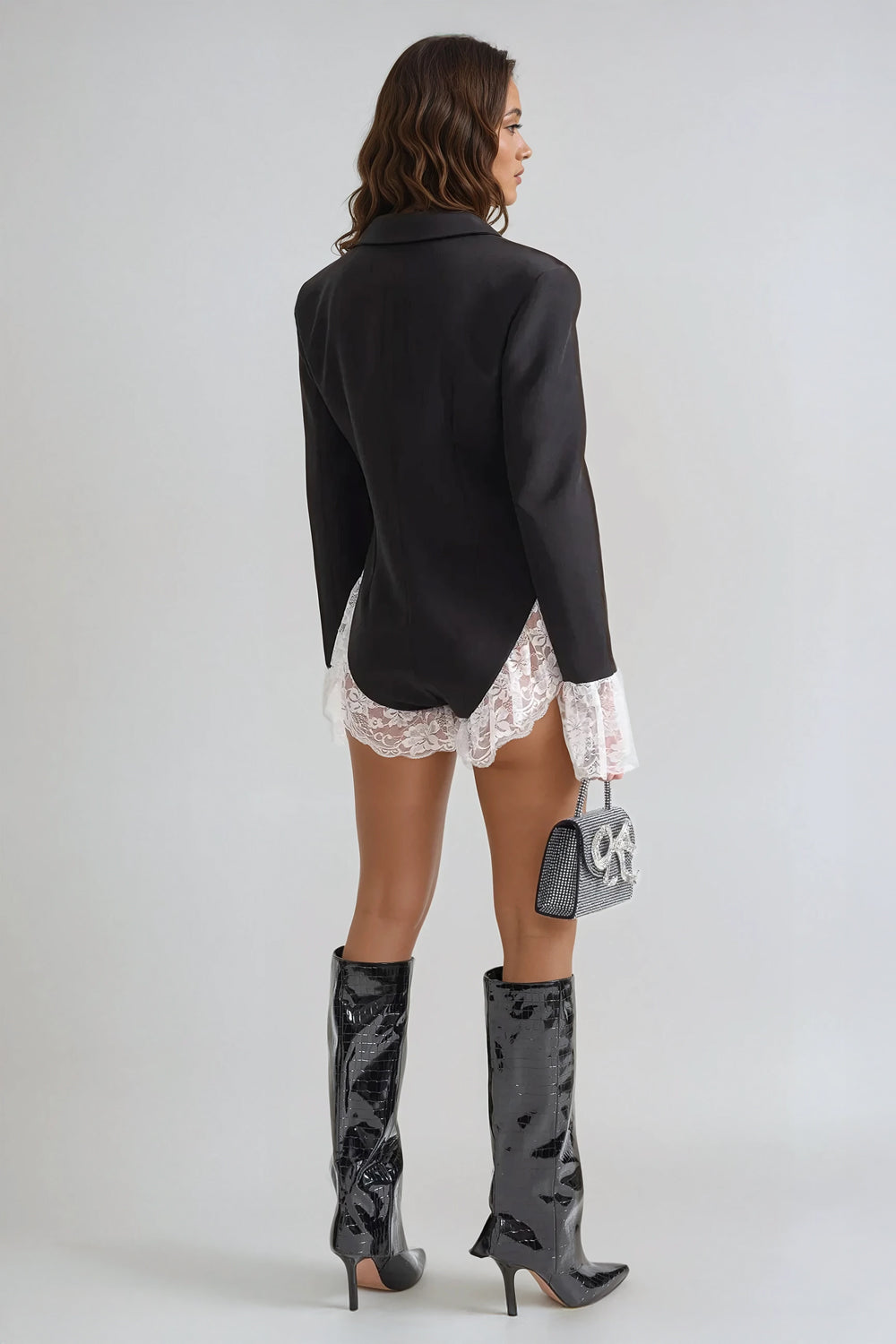 Blazer Style Lace Bodysuit - Black