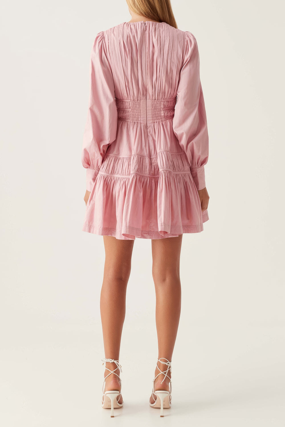 Plunge Neckline Mini Dress with Puff Sleeves