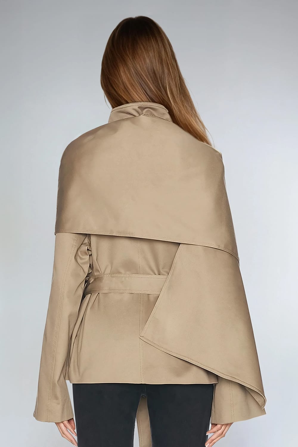 Belted Jacket with Drape Detail - Brown