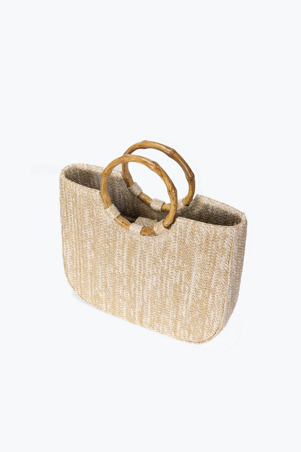 Woven Bag with Bamboo Round Handles