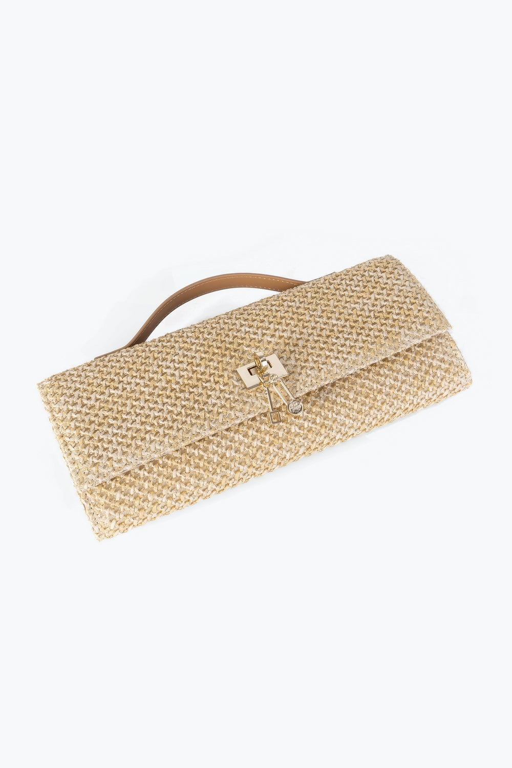 Woven Rectangular Bag with Top Handle and Chain Strap