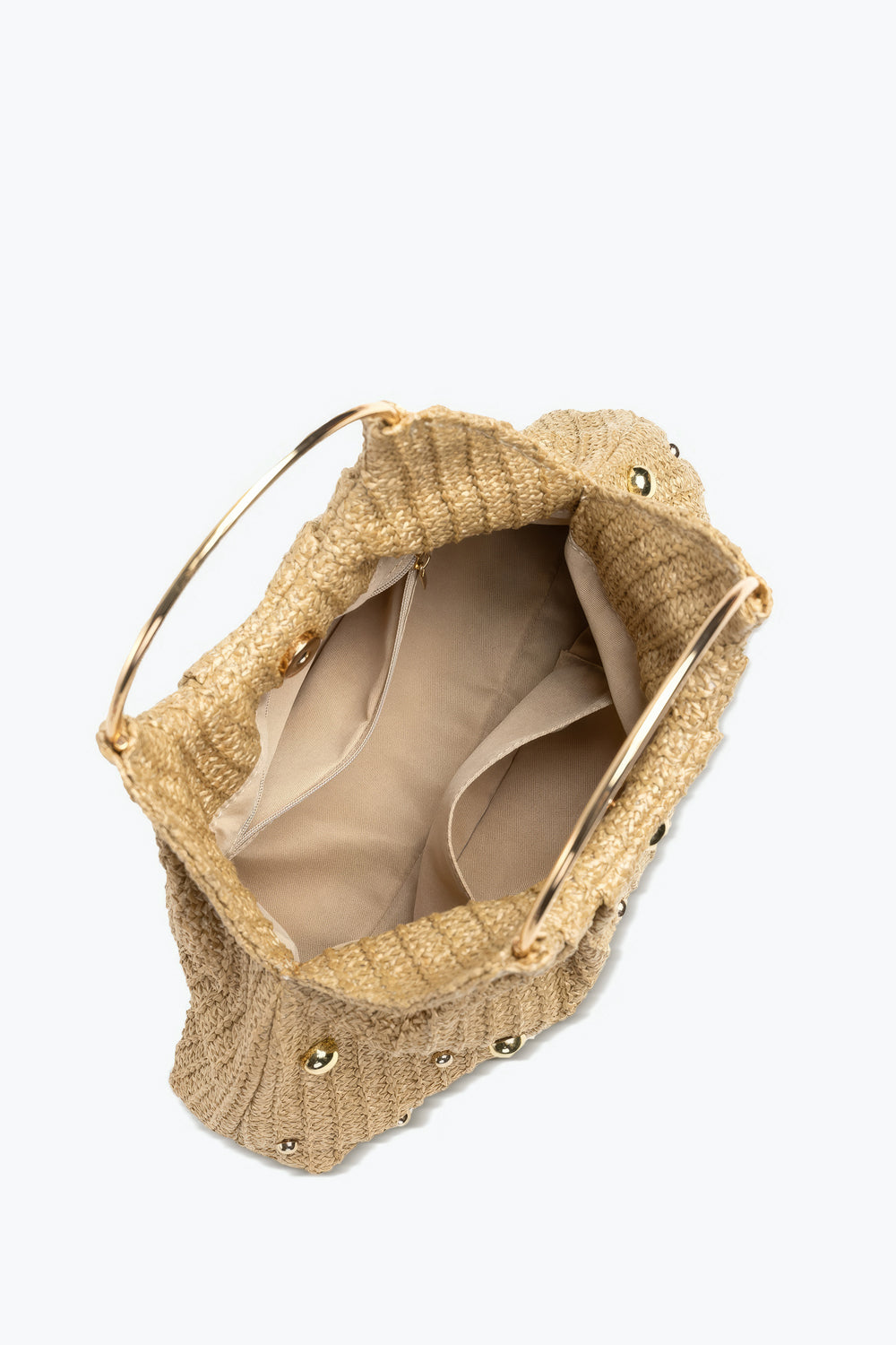 Woven Bag with Round Metal Handles and Bead Accents