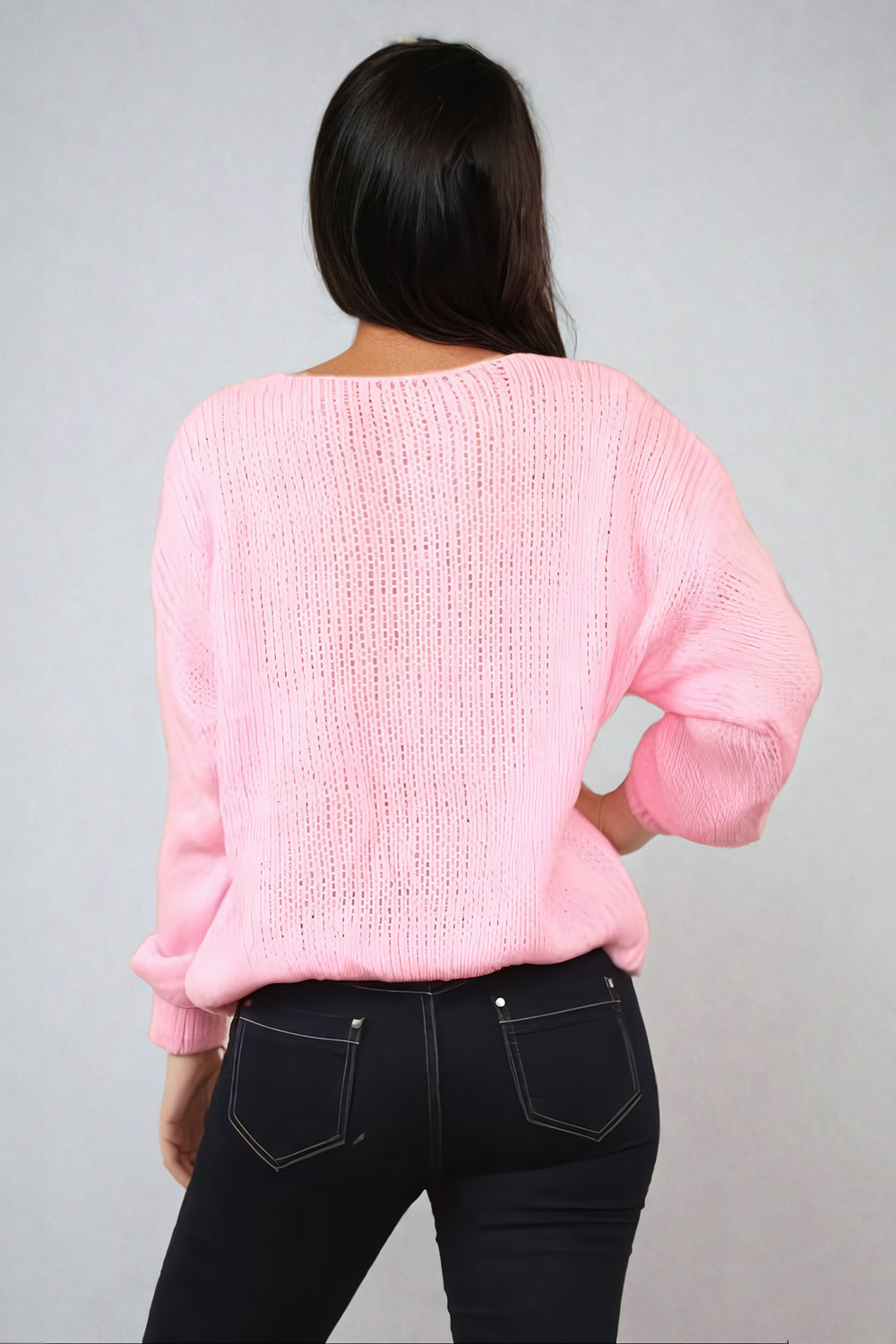 Knitted Tie-Front Sweater - Pink