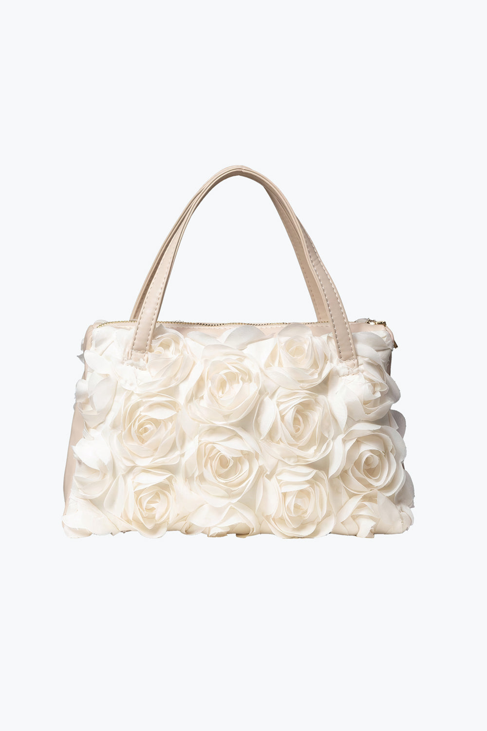 Black Top Handle Bag with 3D Floral Texture