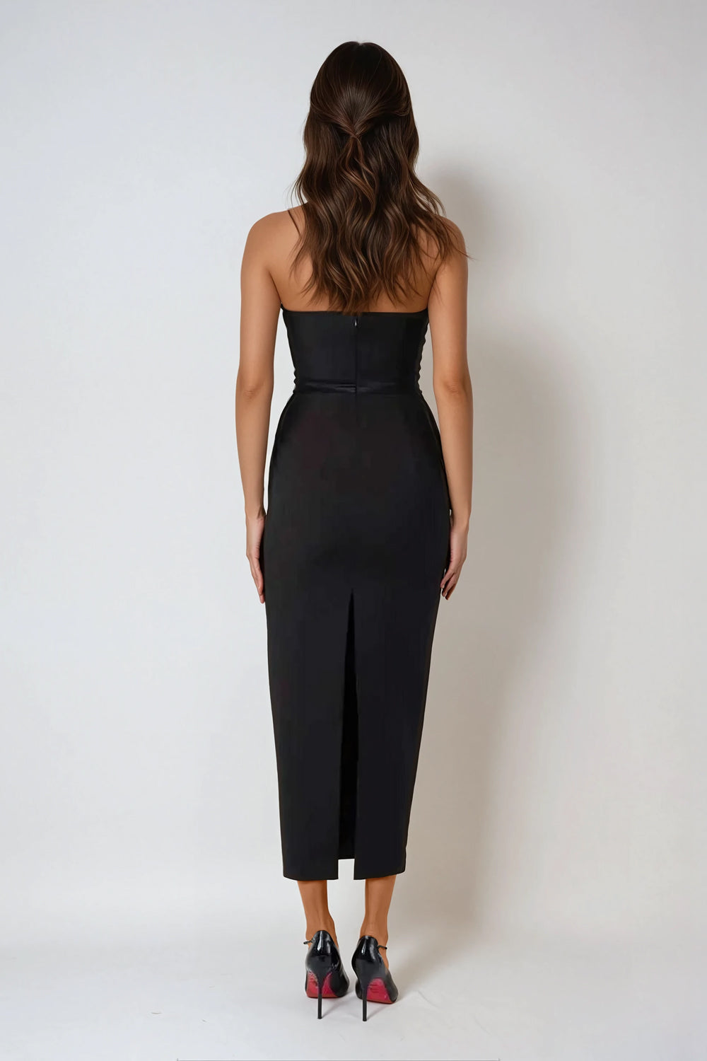 Strapless Bow Detail Midi Dress - Black