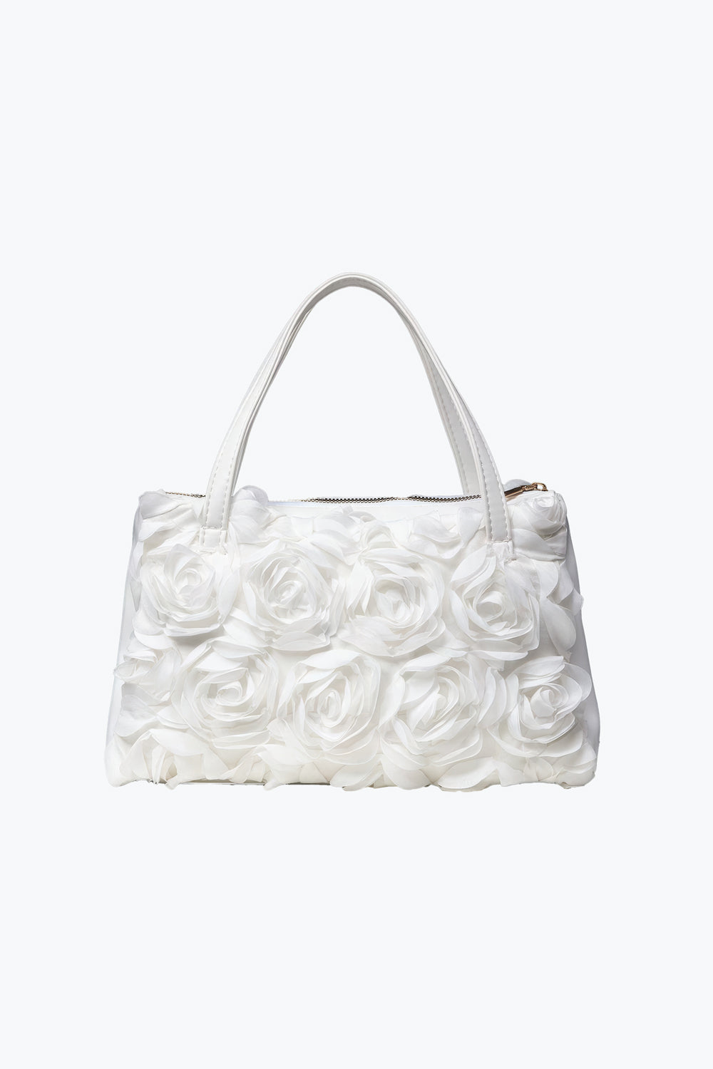 Black Top Handle Bag with 3D Floral Texture