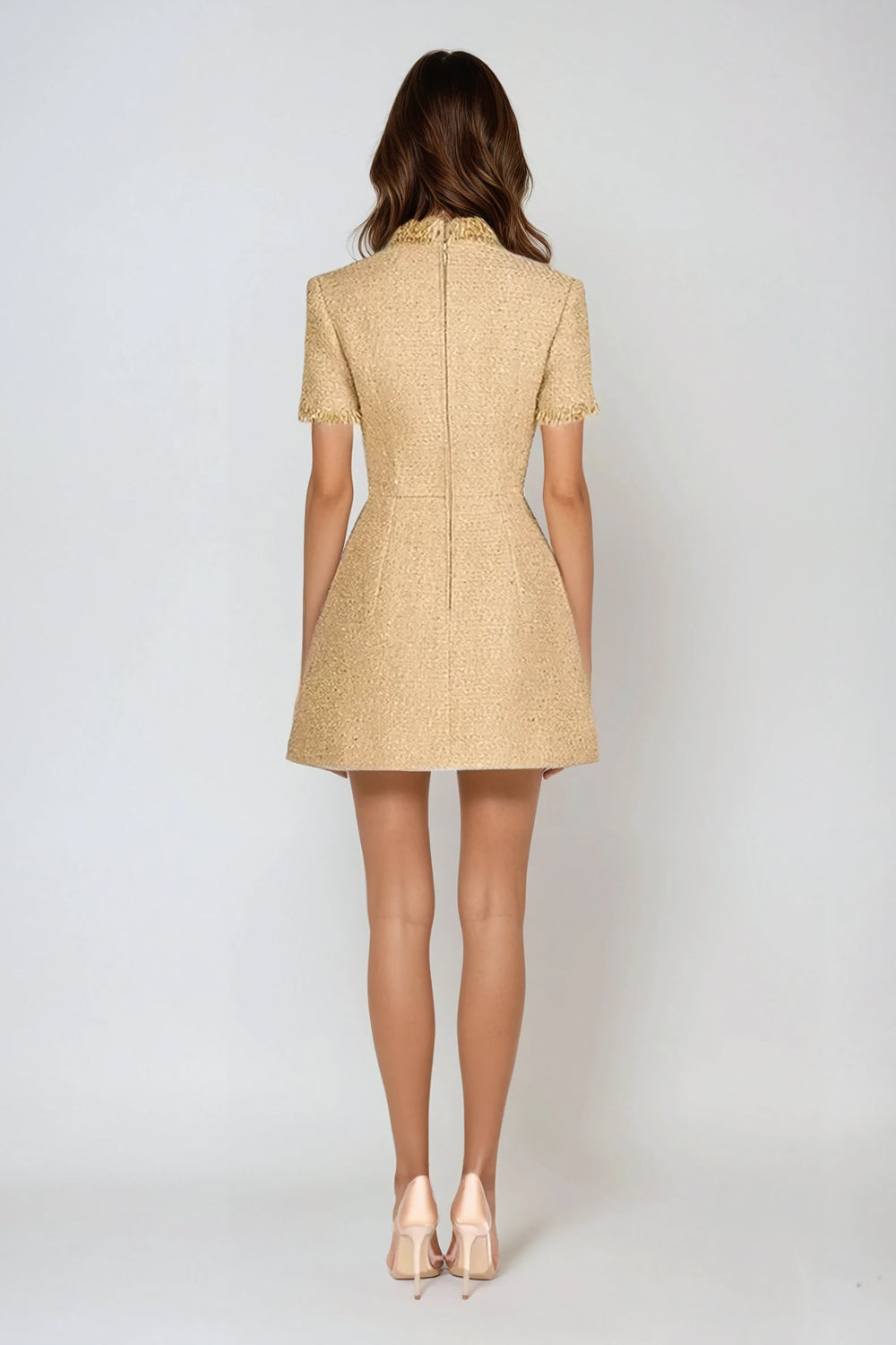 Embellished Collar Short-Sleeve Mini Dress - Yellow