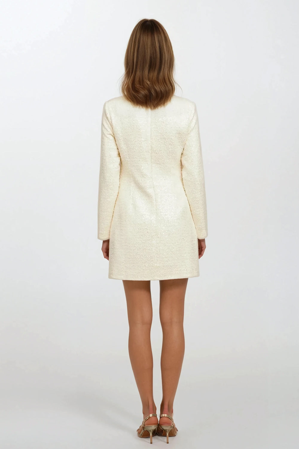 Bow Detail Sequin Long Sleeve Mini Dress - White