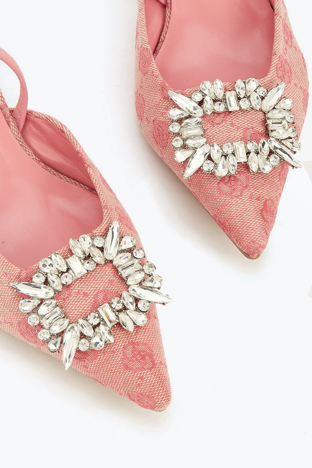 Pointed Toe Slingback Mules with Crystal Accent - Pink