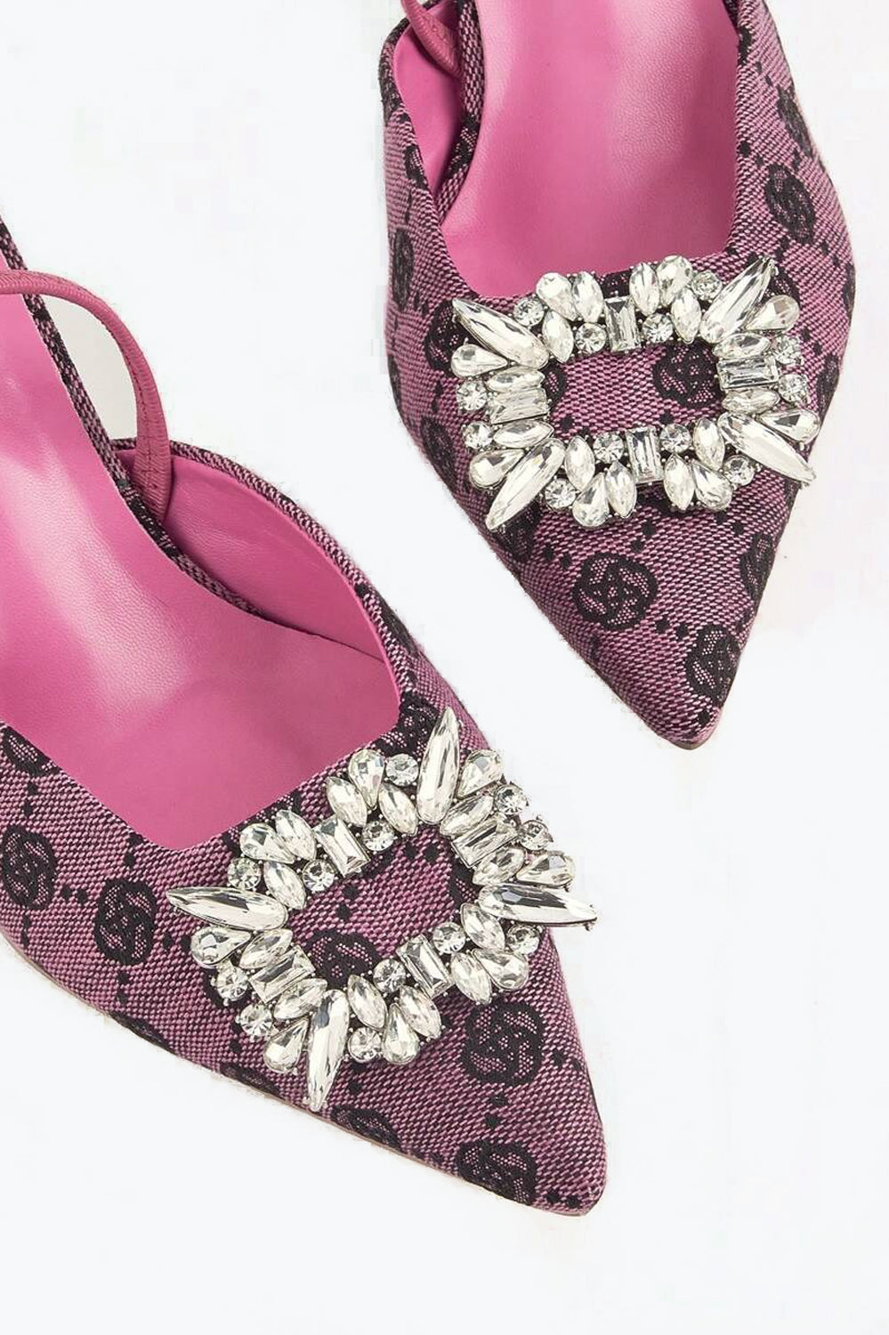 Pointed Toe Slingback Mules with Crystal Accent - Purple