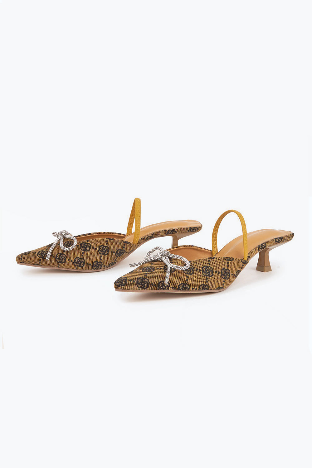 Pointed Toe Slingback Mules with Crystal Accent - Yellow
