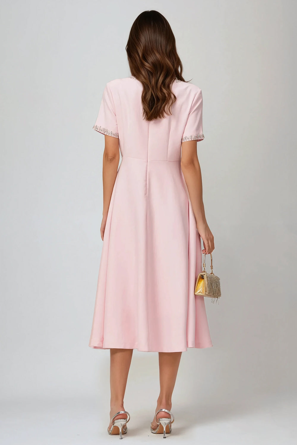 A-Line Midi Dress with Bow Embellishments - Pink
