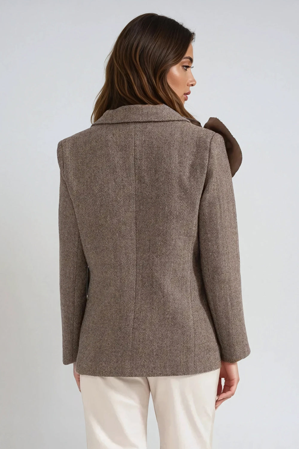 Blazer with Oversized Floral Accents - Brown