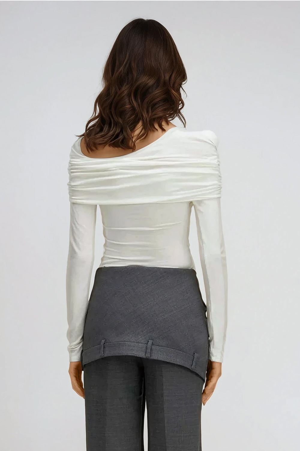 Asymmetrical Long Sleeve Top - White