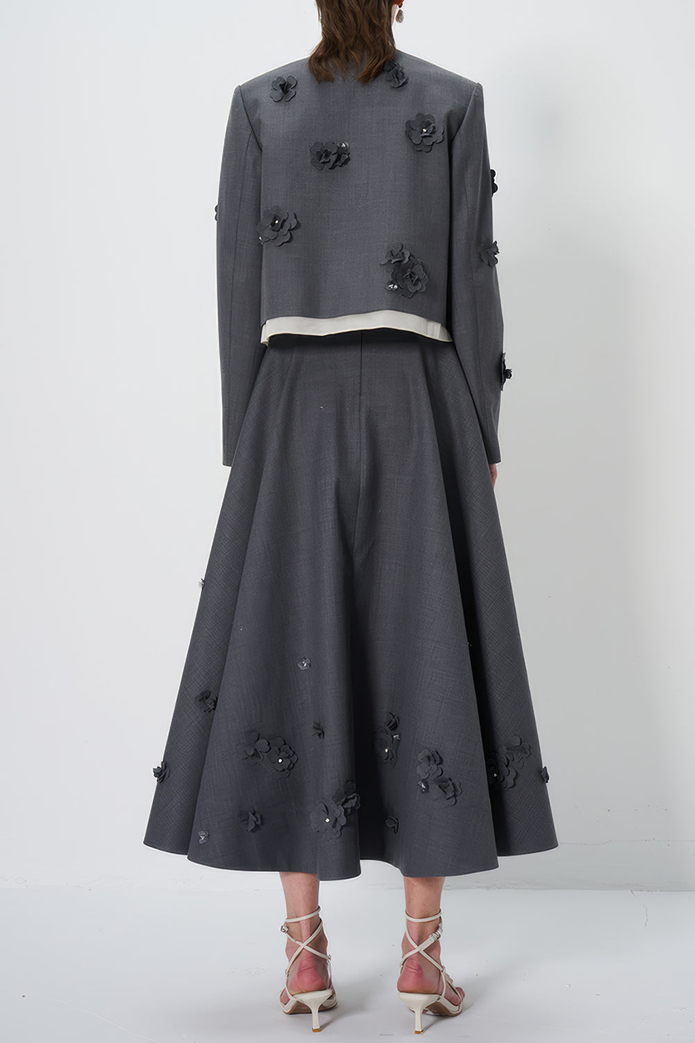 Two-Piece Set with Elegant Floral Top and Skirt