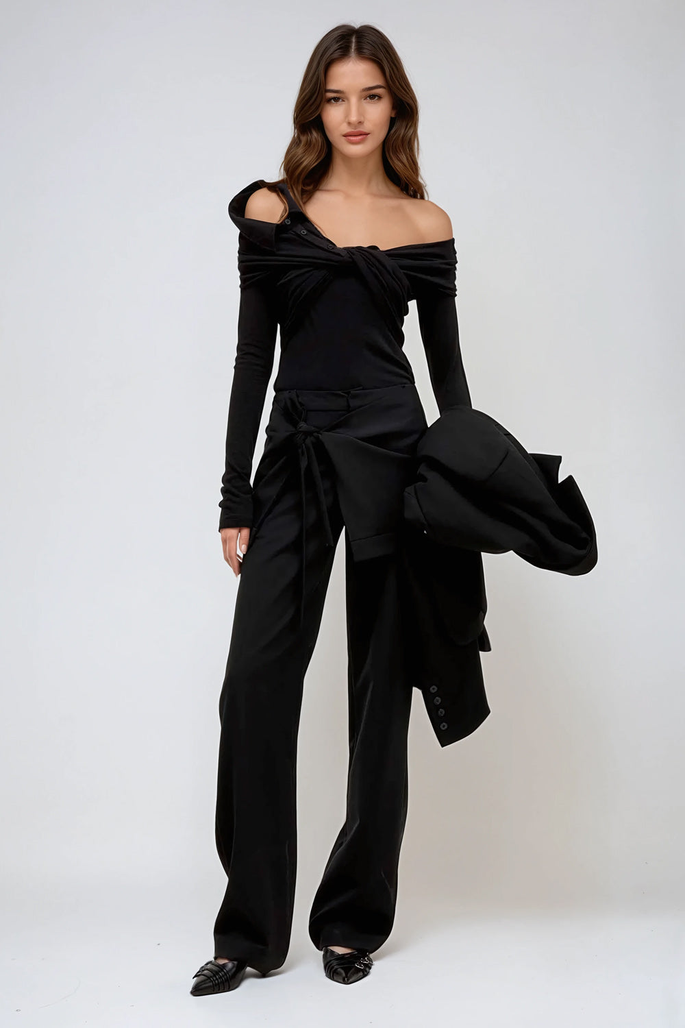 Asymmetrical Long Sleeve Top - Black