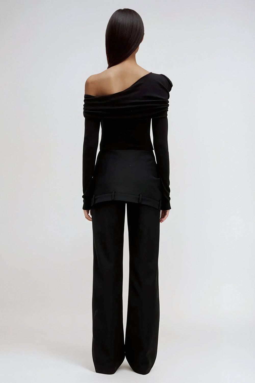 Asymmetrical Long Sleeve Top - Black