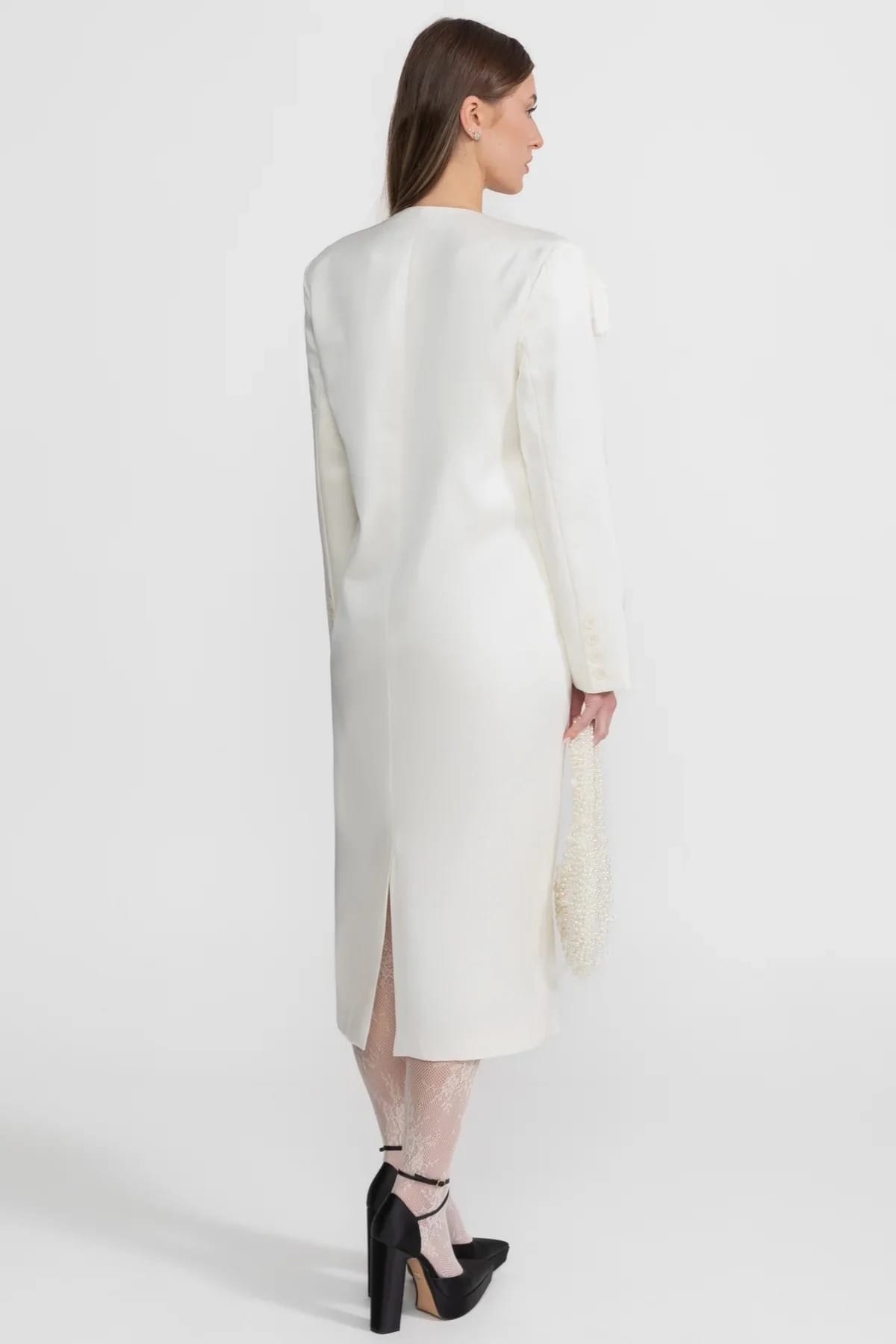 Blazer Style Midi Dress - White