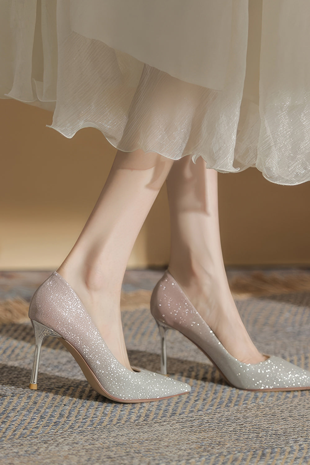 Gradient Sparkle Pointed Heels with Stiletto Heel - Pink