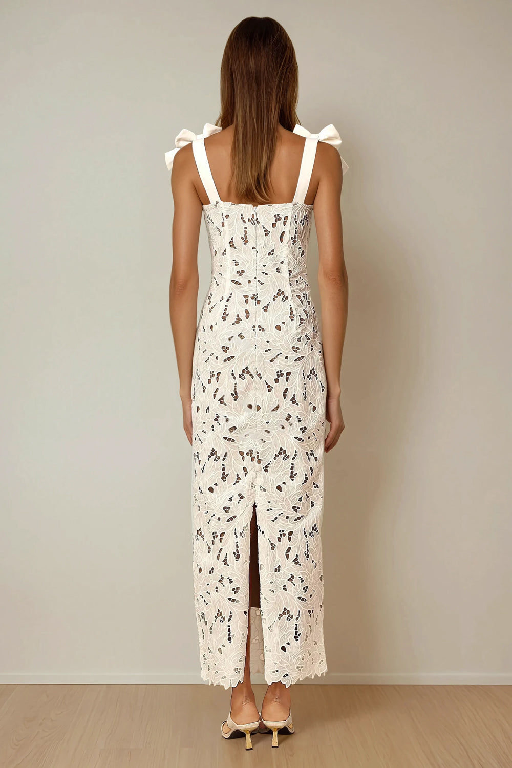 Bow Strap Lace Maxi Dress - White