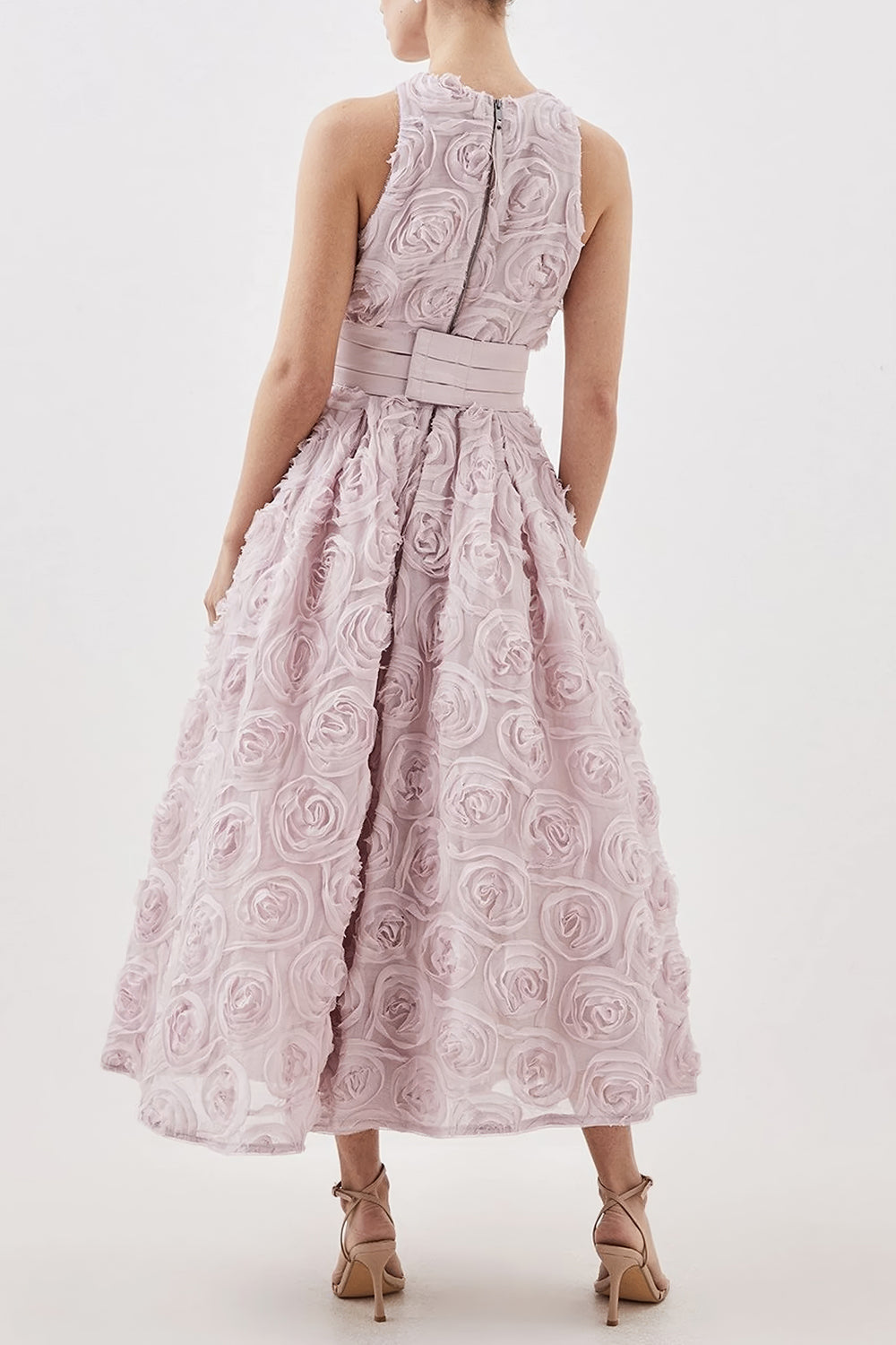 Rosette Textured Sleeveless Midi Dress
