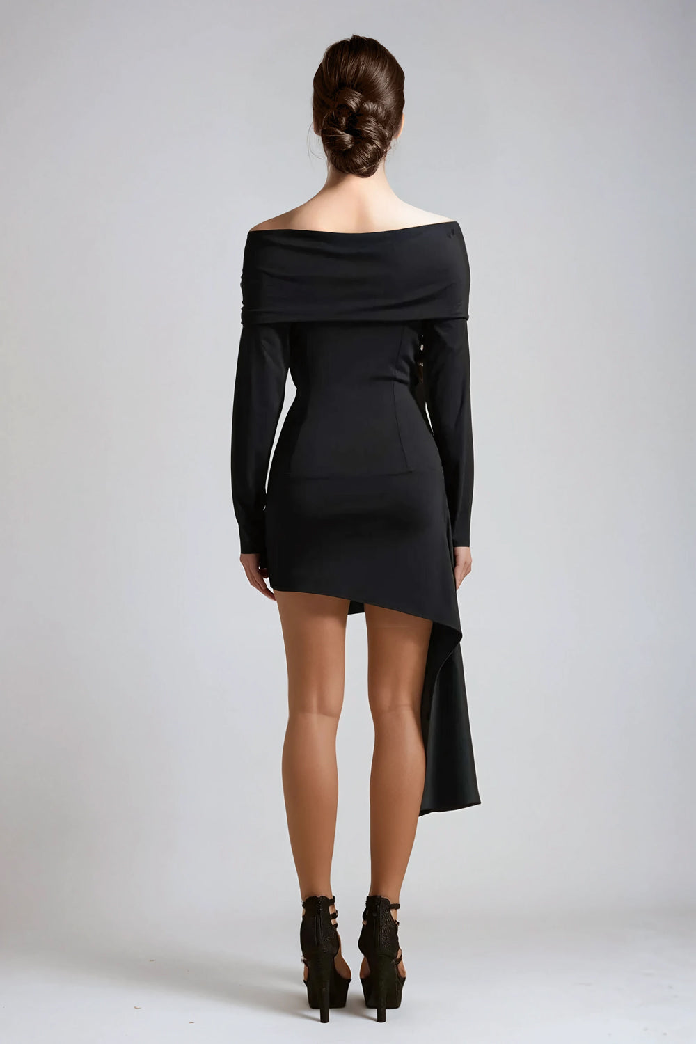 Asymmetrical Cutout Mini Dress - Black