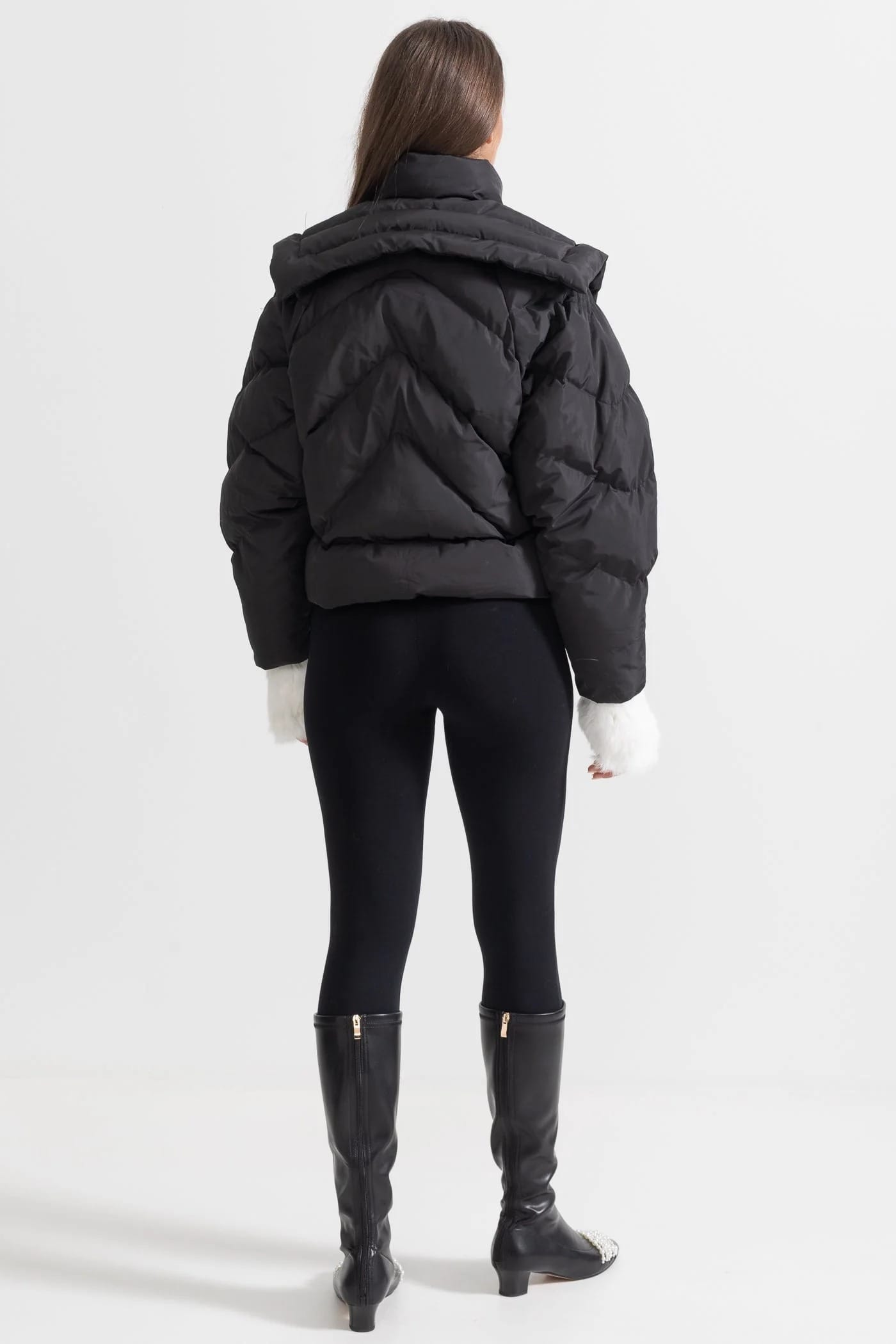 Puffer Jacket with Structured Shoulders - Black