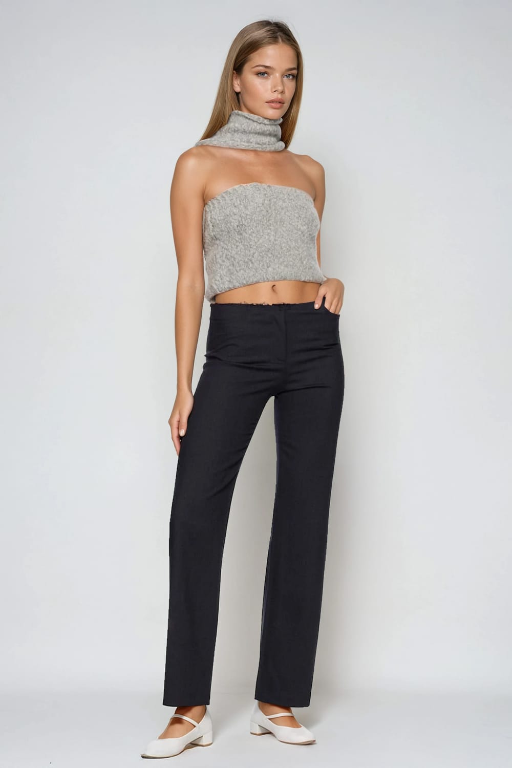 Knitted Halter Neck Top - Gray