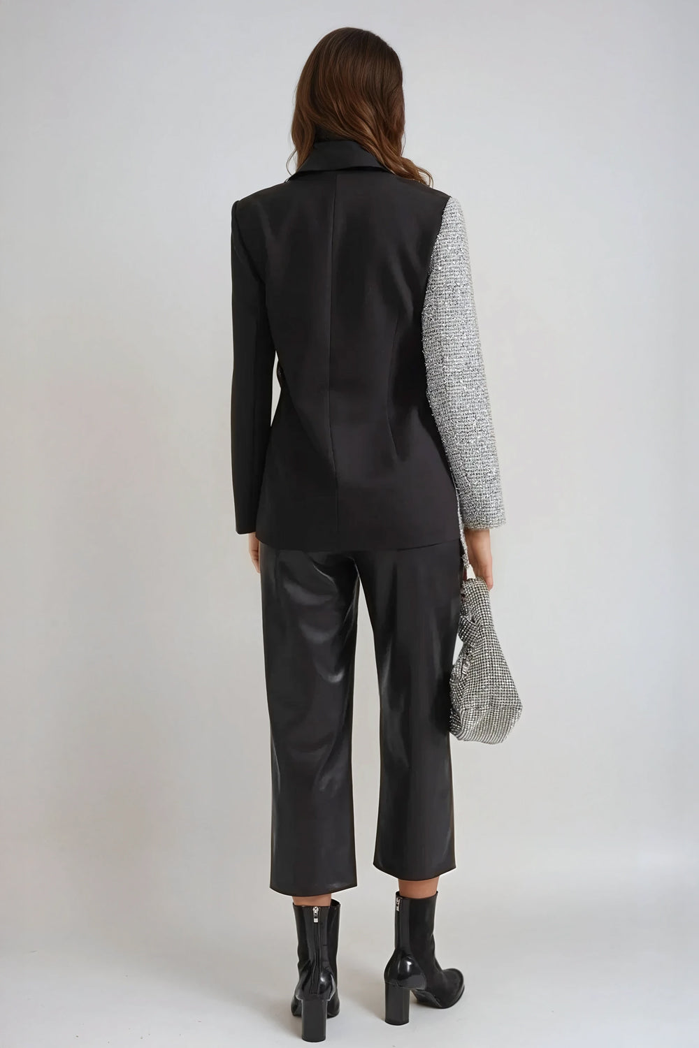 Asymmetrical Contrast Panel Blazer - Black