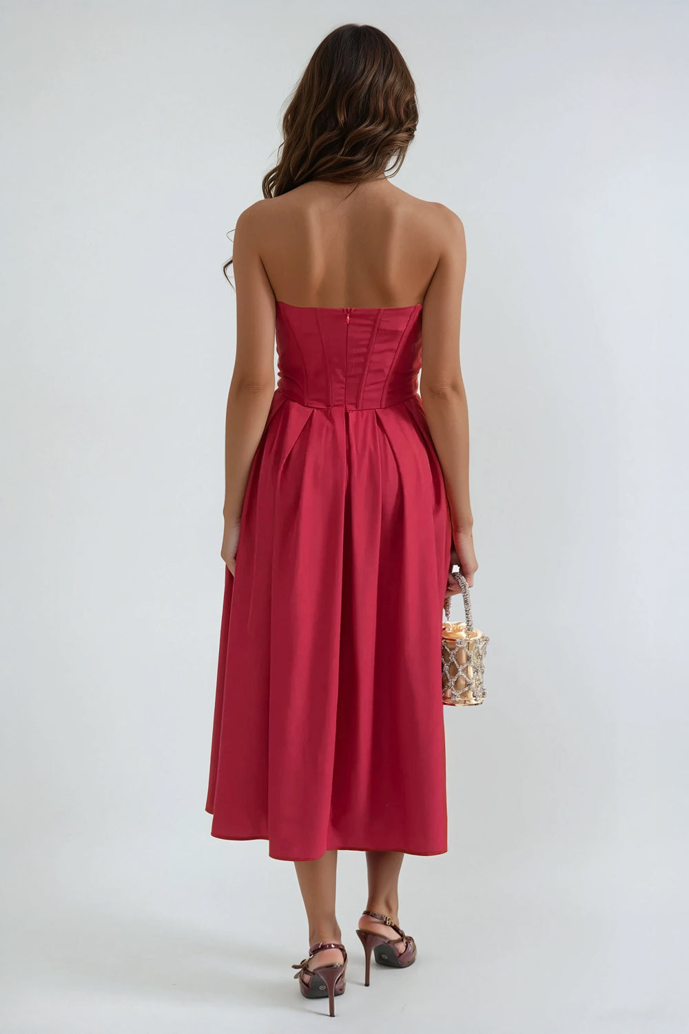 Strapless Sweetheart Neckline Maxi Dress - Red