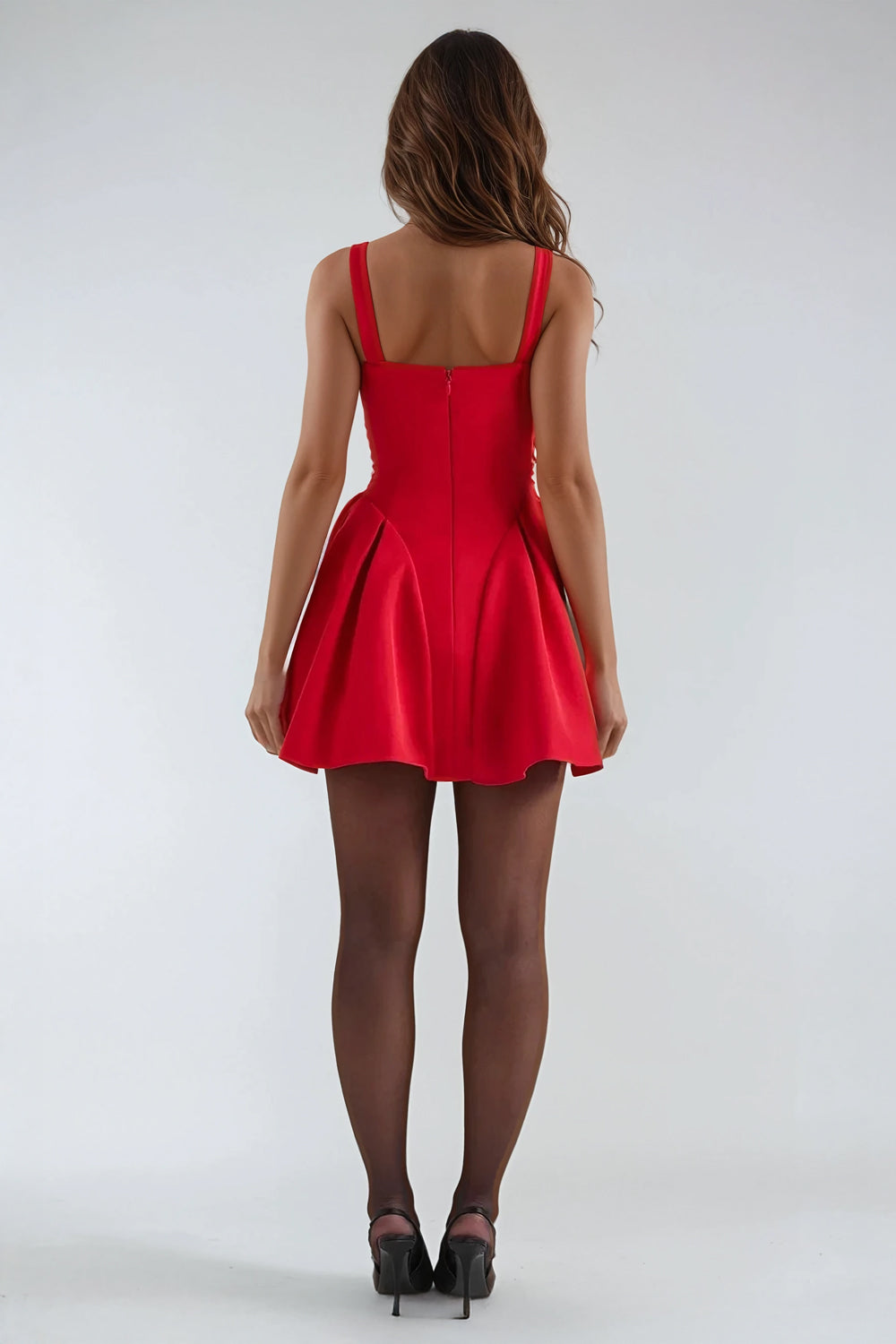 Structured Pleated Mini Dress - Red