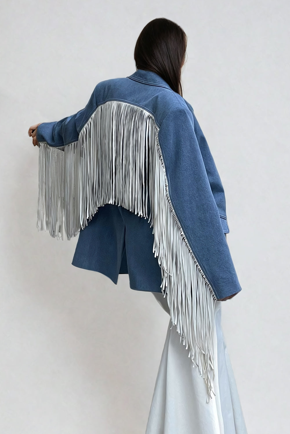 Fringe Detail Denim Blazer