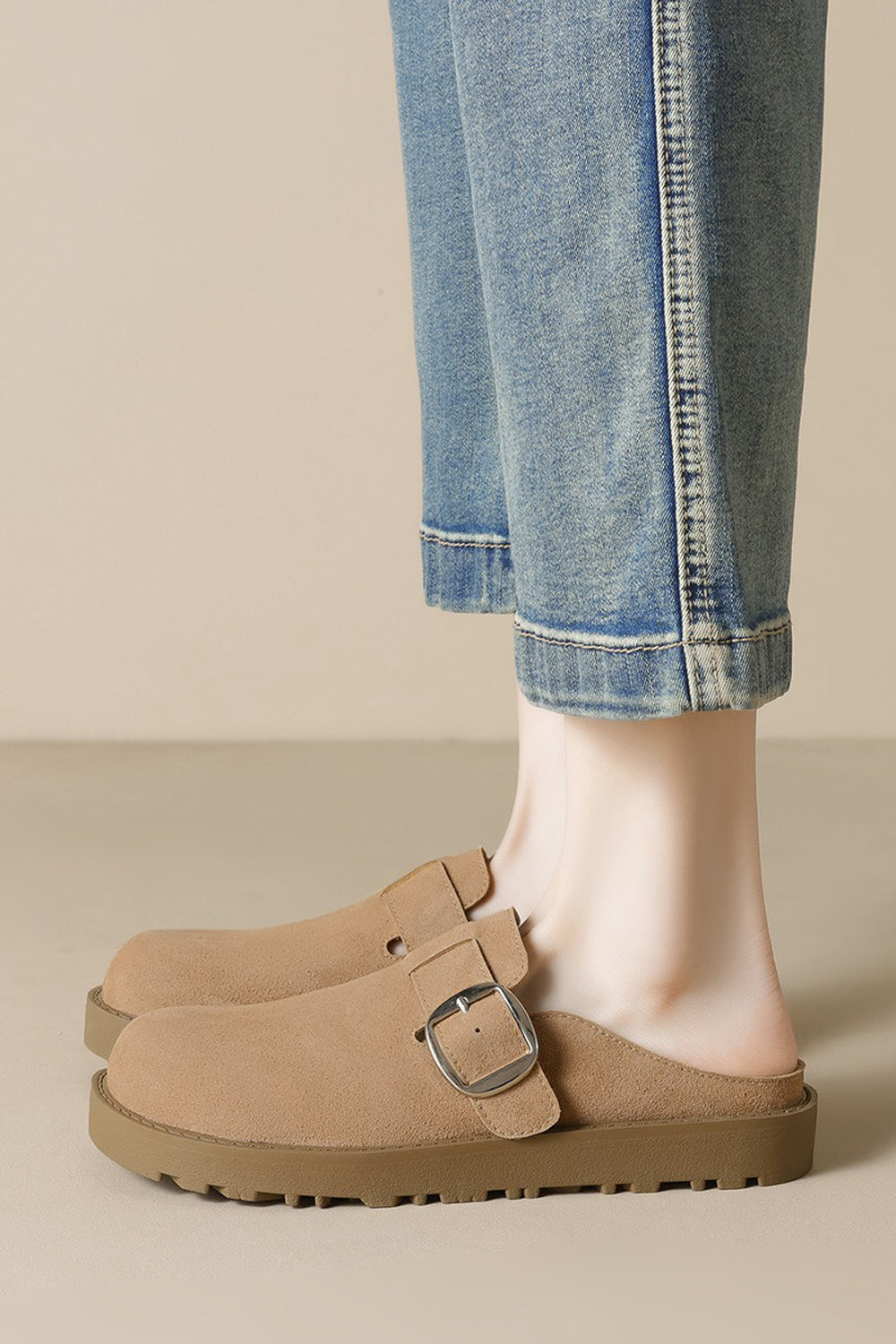 Buckled Slide-On Loafers - Brown