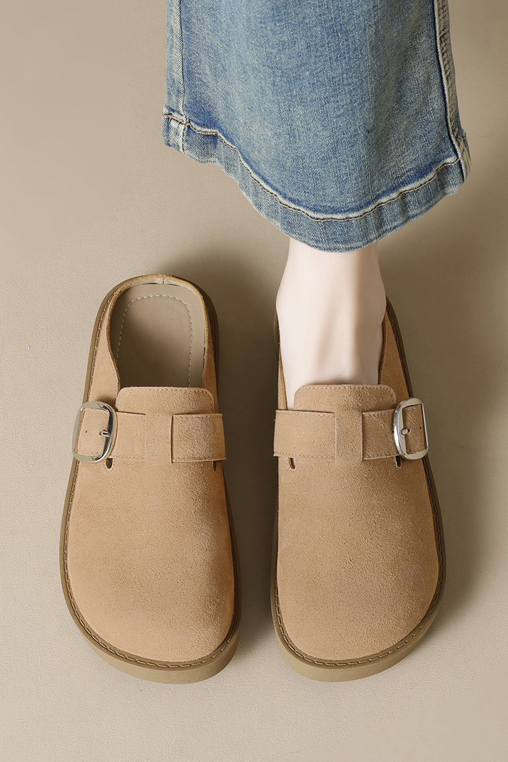 Buckled Slide-On Loafers - Brown