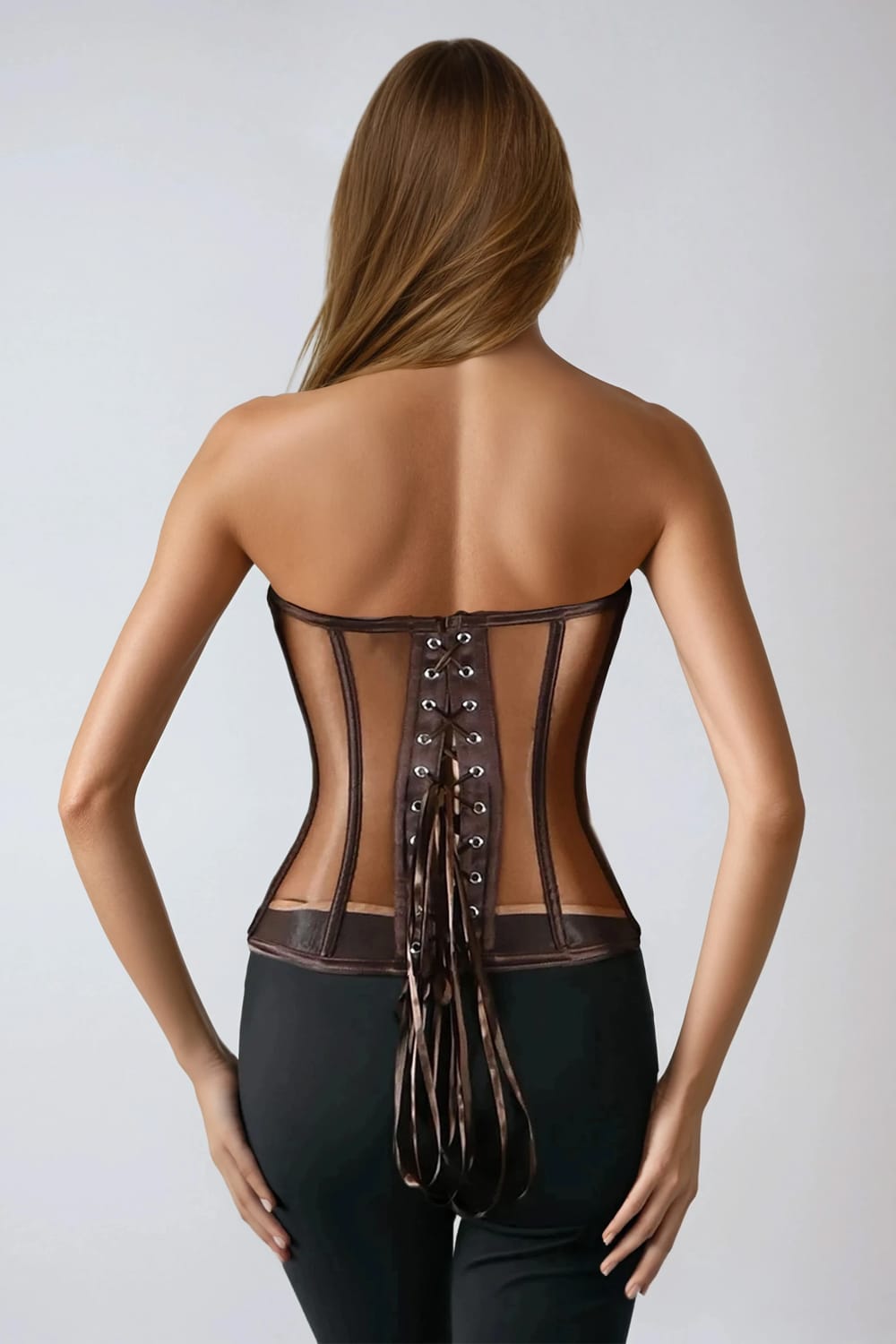 Structured Sheer Corset Top - Black