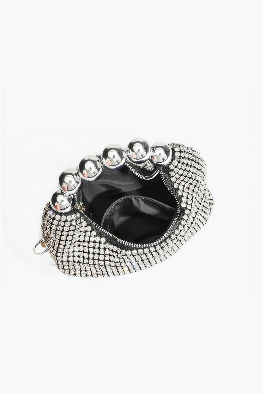 Mini Bag with Crystal Mesh and Silver Beaded Top Handle
