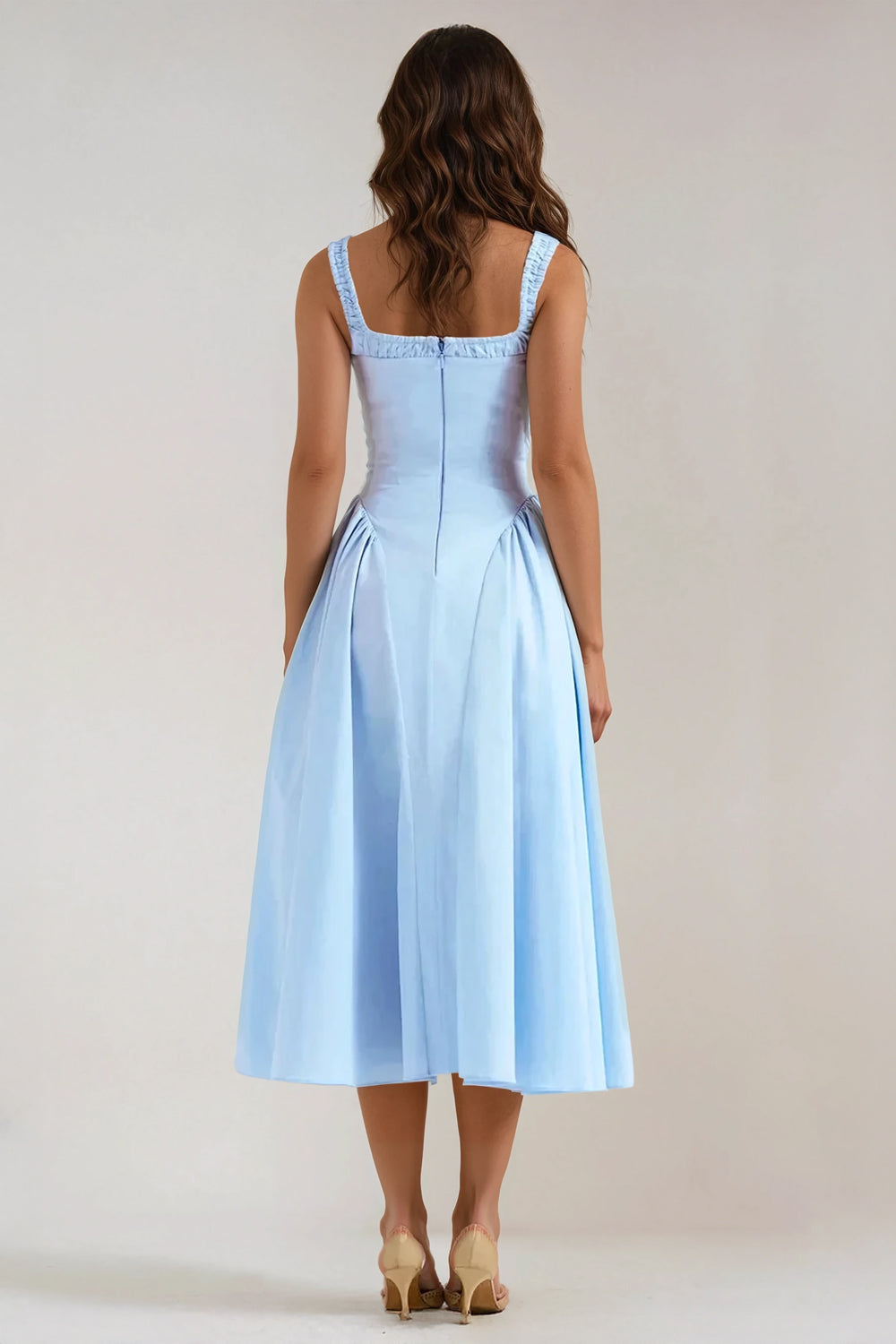 Ruched Strap Midi Dress - Blue