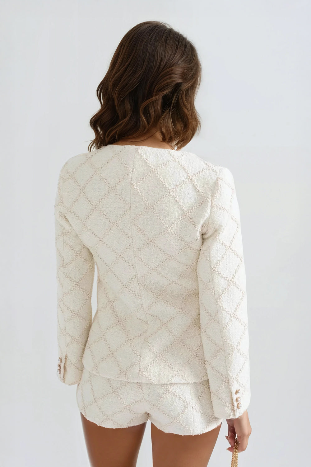 Two-Piece Set with Textured Jacket and Shorts - White