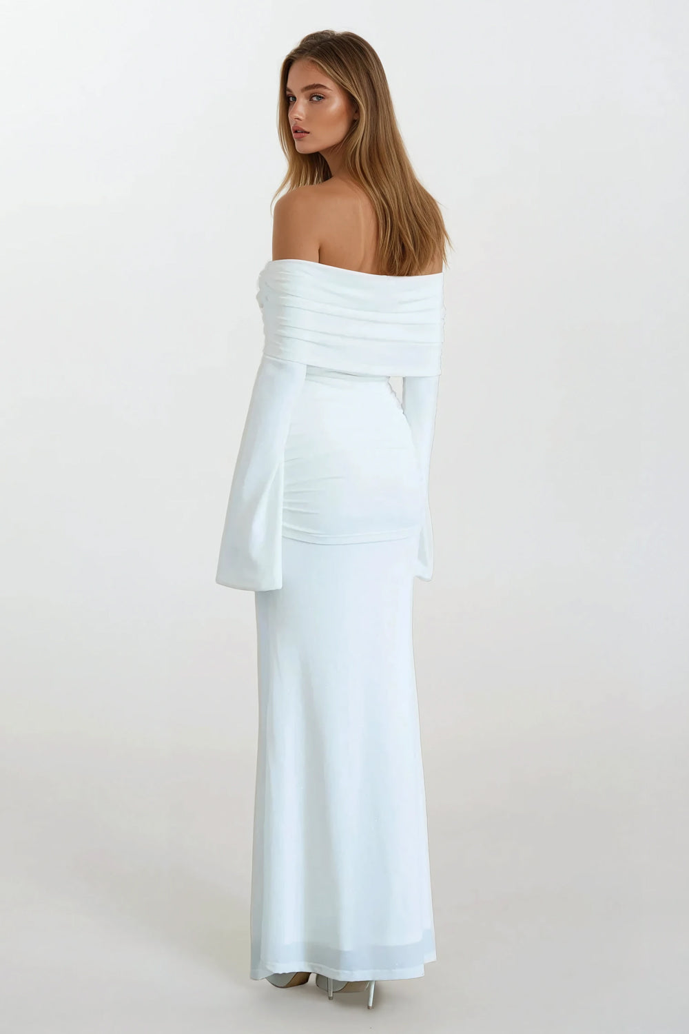 Off-Shoulder Ruched Maxi Dress - White